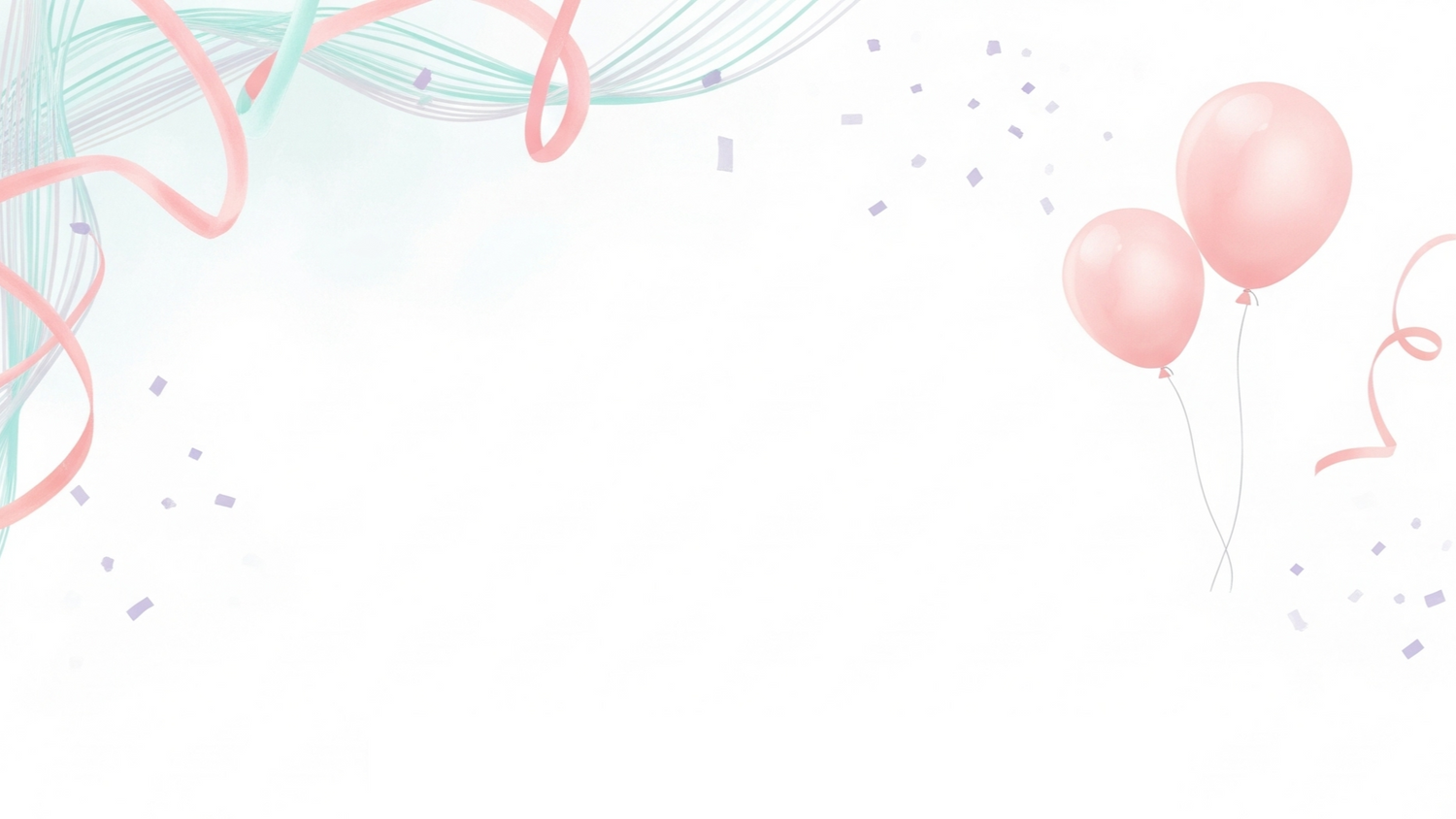 Decorative background with pink balloons and ribbons on a light blue background